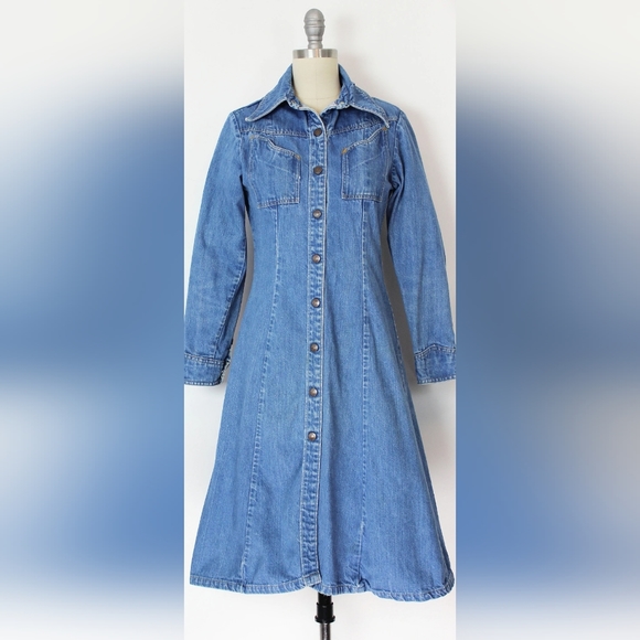 Vintage 1970s Western Denim Dress - Picture 3 of 3